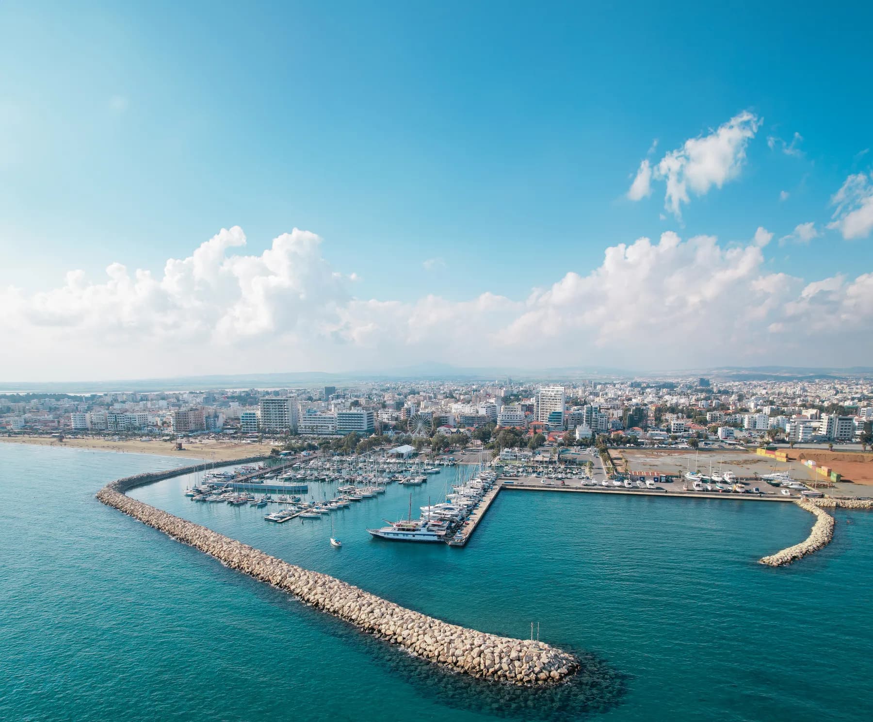 Larnaca marina and the seafront from the air