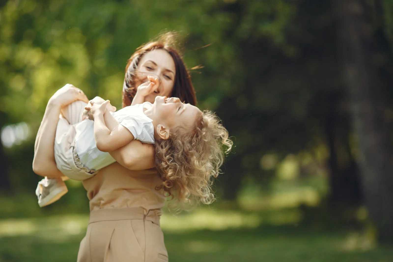 A mother and child in a park