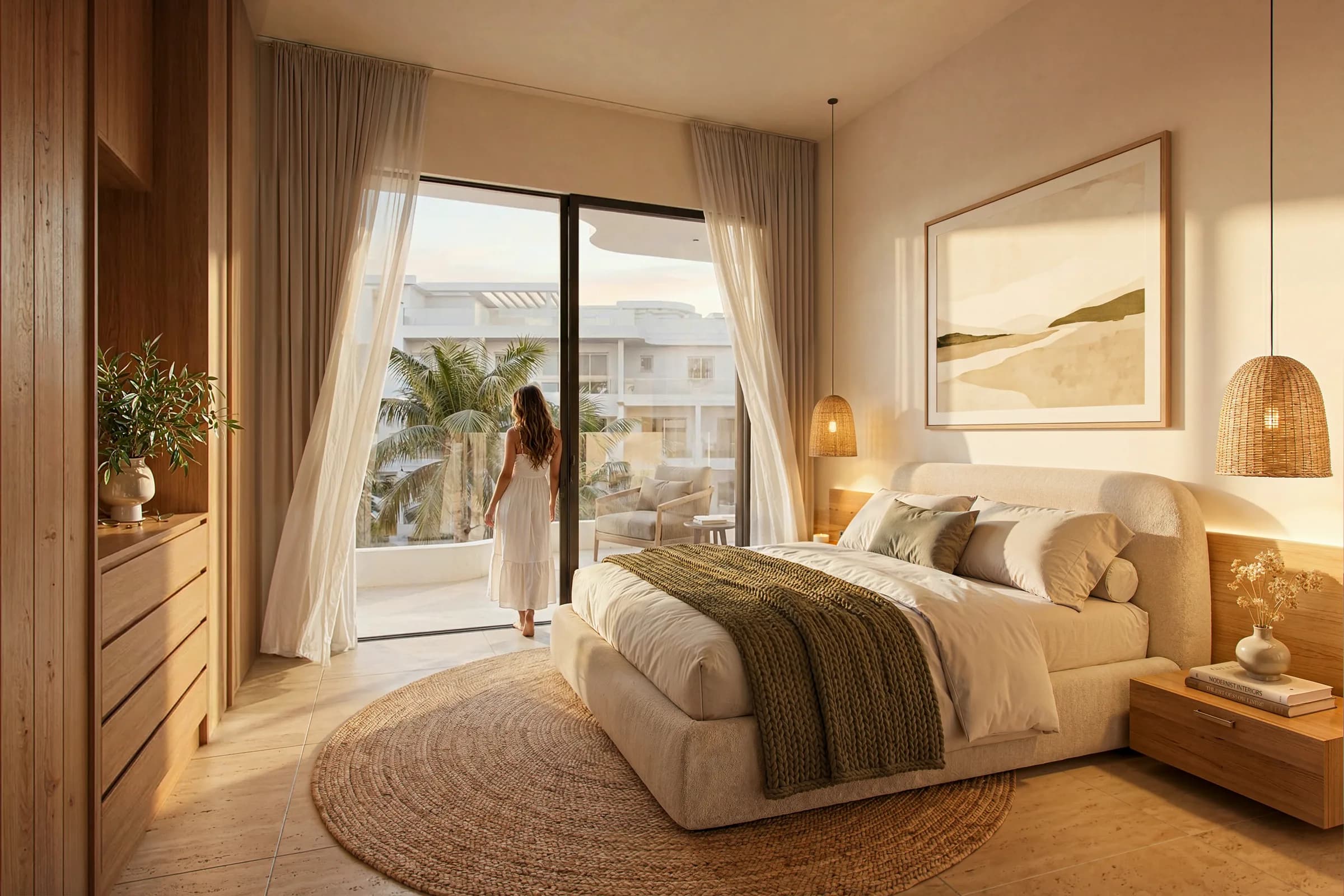 Bedroom opening onto a balcony at Zin Residences