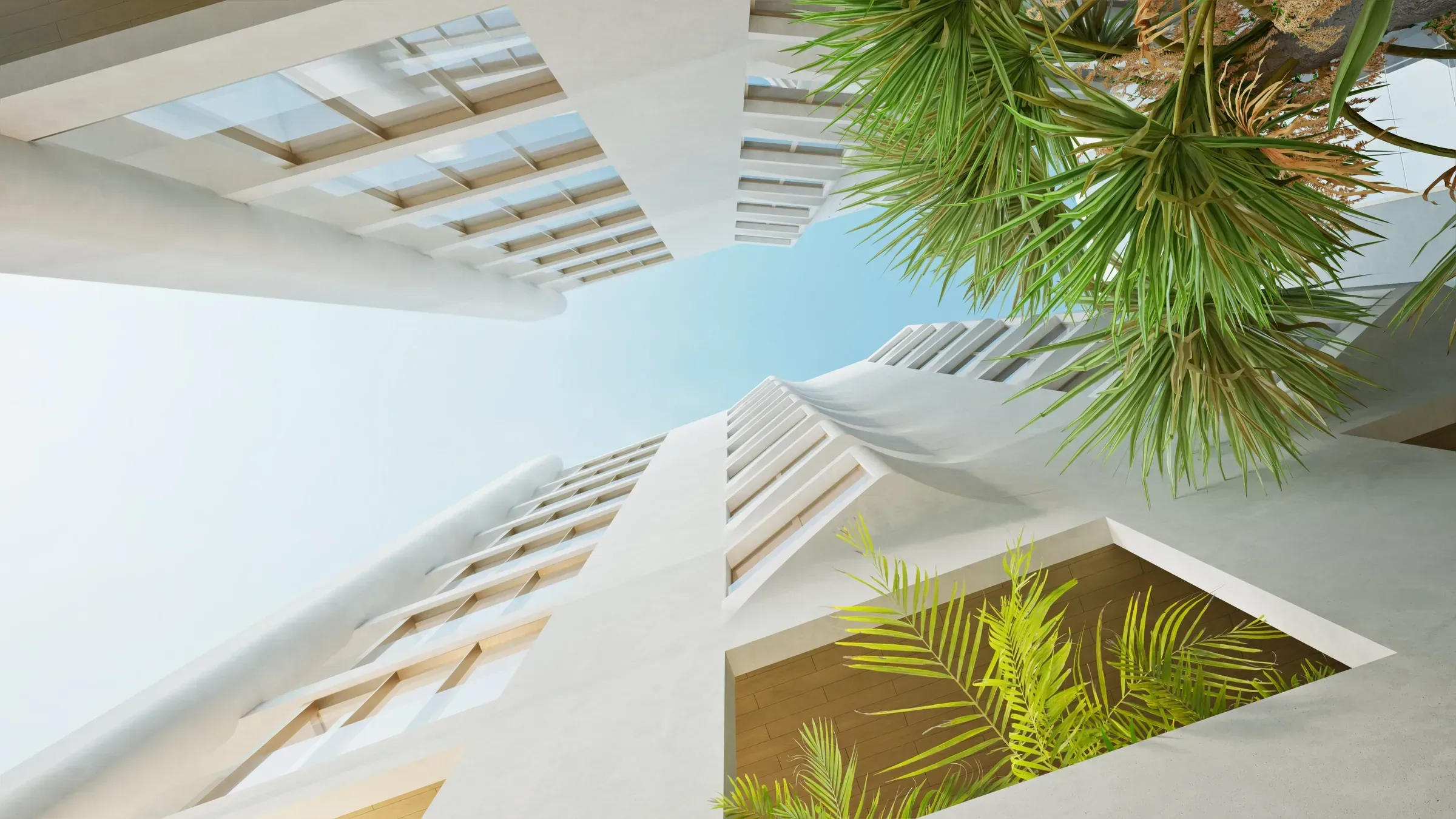 Looking up between the terraces of Shuna on the Beach