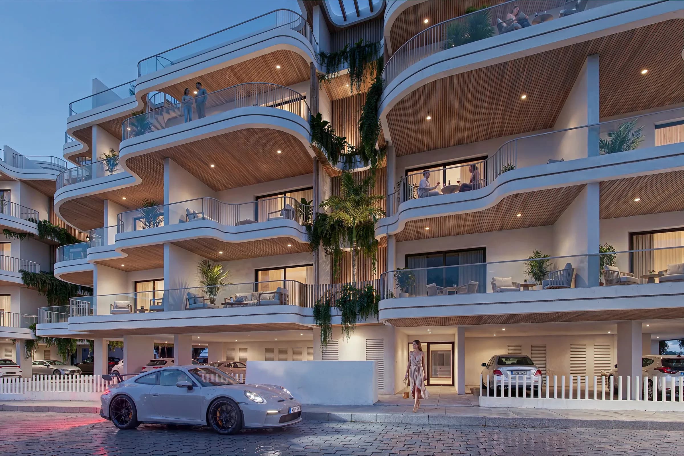 The covered entrance to a residential block at Zin Residences