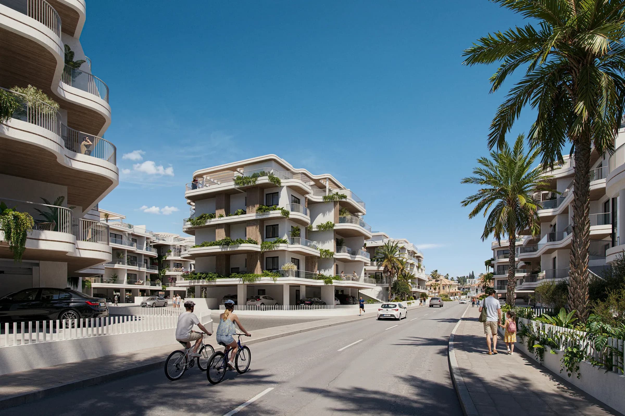 Cyclists on the street running through Zin Residences